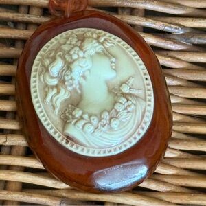 Vintage Victorian Revival Cameo Pendant Apple Juice Bakelite Molded Celluloid